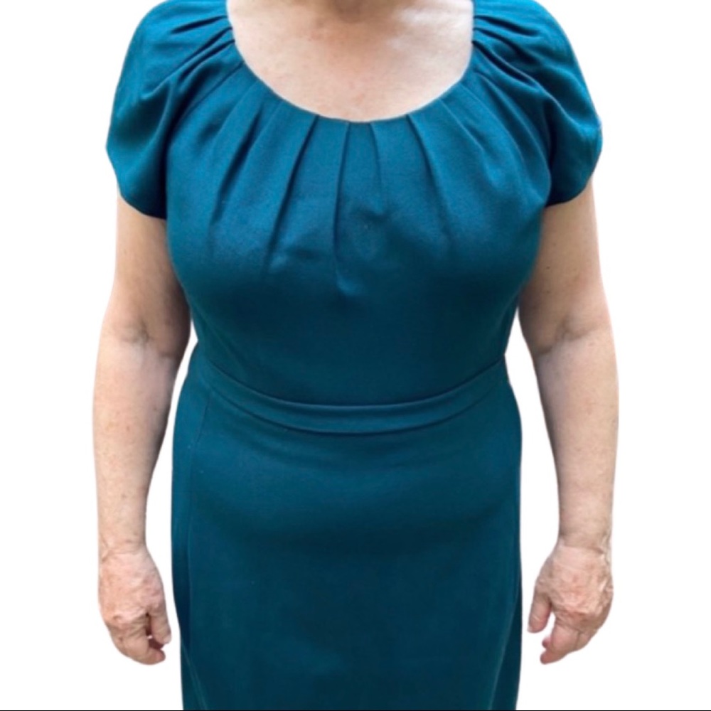 Elie Tahari Teal / Peacock blue green Sheath Dress NWT 14 (retail $298+tax) - Picture 3 of 10
